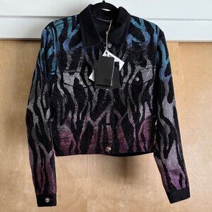 Philipp Plein Limited Release Crystal Zebra Lined Denim Jacket - US 4